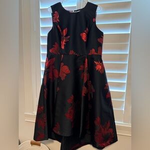 Calvin Klein Black Dress with Red Floral Jacquard